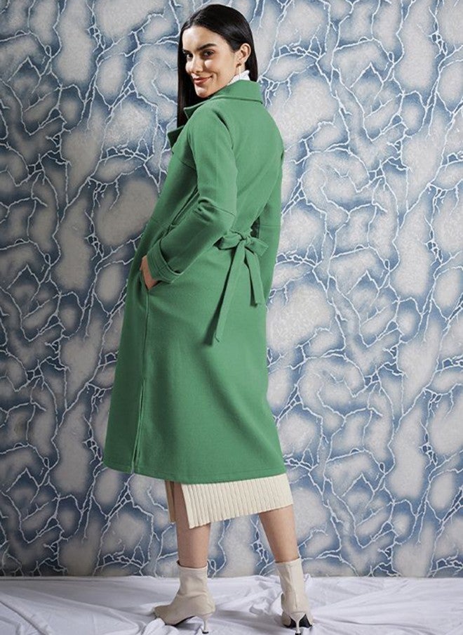Athena Green Longline Trench Coat for Women - Image 4
