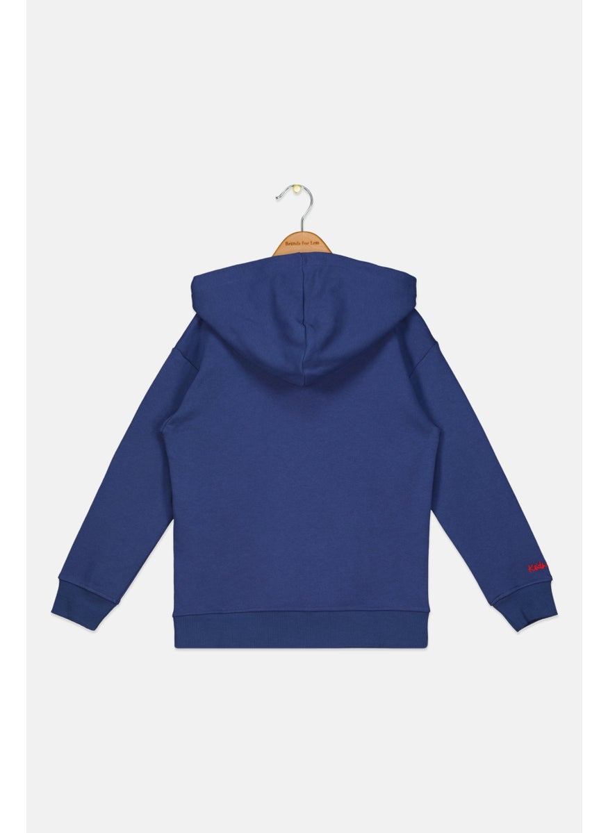 Keith Haring Kids Girl Hooded Neck Long Sleeve Graphic Sweatshirt, Blue  - Image 2
