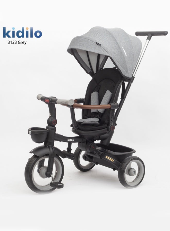 Kidilo 3 in 1 Tricycle for Kids | Toddler Trike for Kids Girls and Boys with Parent Handle, Canopy, Light & Music, Adjustable Push Handle, Guardrail, Baby Stroller Tricycle for 1-5 Years (Black) - Image 1