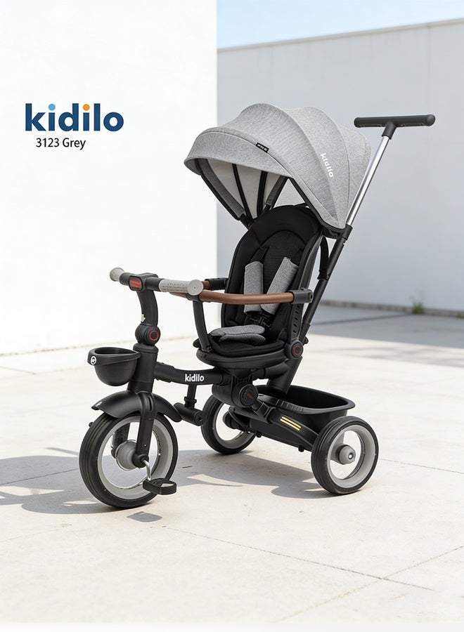 Kidilo 3 in 1 Tricycle for Kids | Toddler Trike for Kids Girls and Boys with Parent Handle, Canopy, Light & Music, Adjustable Push Handle, Guardrail, Baby Stroller Tricycle for 1-5 Years - Image 1