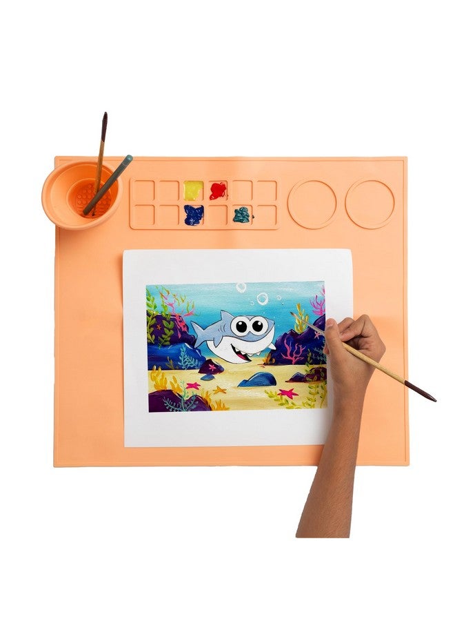 Essenza 100% Non-Toxic Premium Easy to Pack Silicone Painting Mat 42 x 37 CM, Heat Resistant,12 Paint Lines & Cleaning Cups for Adults, Non-Stick, Crafts, Resin, Clay, Play Doh, DIY, Painting Kit, Gift for kids, Skin Color - Image 1