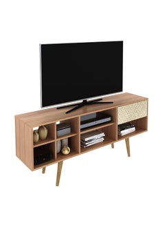 DANUBE HOME Laredo TV Cabinet For Up To 55 Inches TV Entertainment Wall Unit Furniture Wooden TV Stand For Living Room Bedroom TV Rack L136xW33xH59.5 cm Almond/Rattan  - Image 2