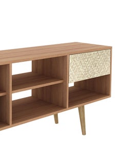 DANUBE HOME Laredo TV Cabinet For Up To 55 Inches TV Entertainment Wall Unit Furniture Wooden TV Stand For Living Room Bedroom TV Rack L136xW33xH59.5 cm Almond/Rattan  - Image 4