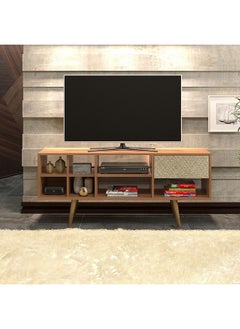 DANUBE HOME Laredo TV Cabinet For Up To 55 Inches TV Entertainment Wall Unit Furniture Wooden TV Stand For Living Room Bedroom TV Rack L136xW33xH59.5 cm Almond/Rattan  - Image 1