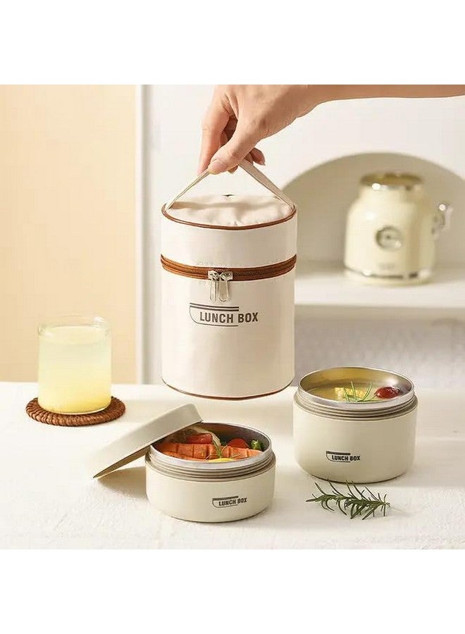daiDokoro stainless steel 2 Insulated Container Lunch Box Set with Thermal Bag for Students/Office/College/Picnic - (Cream, 1040 ML) - Image 3