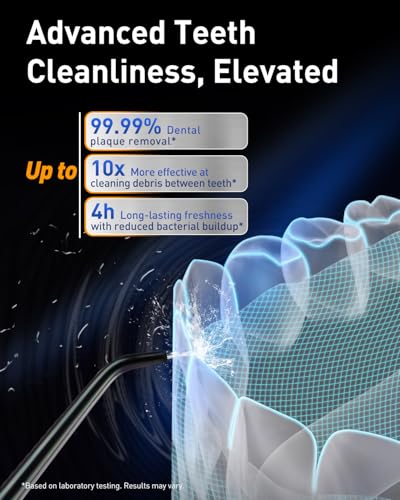 MySmile LP221 Cordless Water Flossers for Teeth with UVC Light Sanitizer and OLED Display 335ML 4 Modes Water Teeth Cleaner Picks for Teeth Cleaning and Water Flossing Midnight Black - Image 3