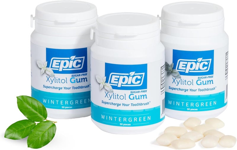 Epic 100% Xylitol Wintergreen Chewing Gum - Sugar Free, Aspartame Free Dental Gum - 50 Pieces (Pack of 3) - Image 1