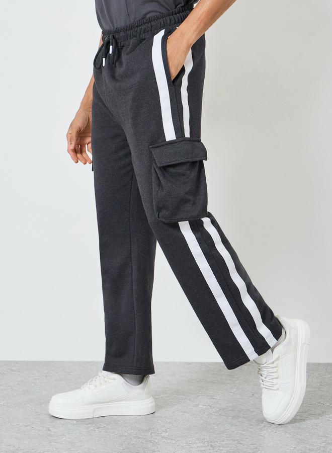Styli Men Charcoal Striped Cargo Joggers - Image 3