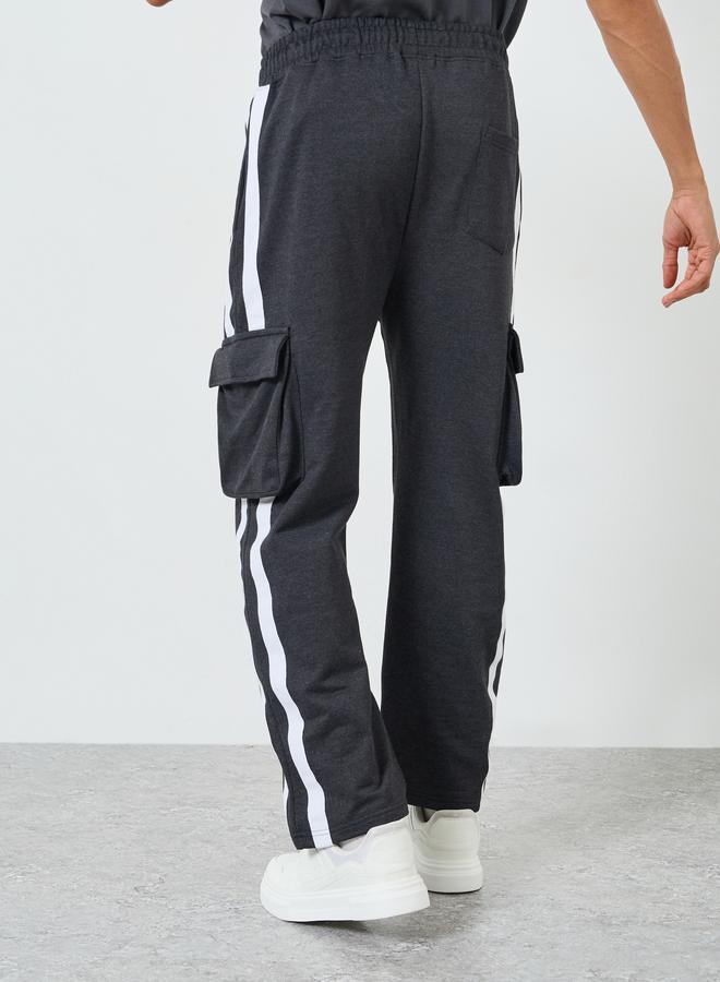 Styli Men Charcoal Striped Cargo Joggers - Image 5