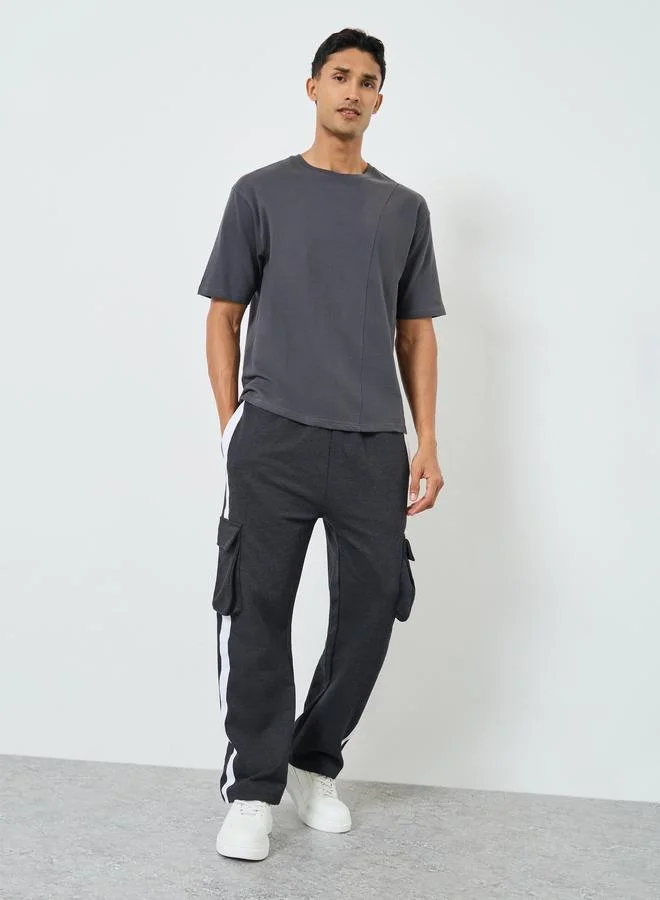 Styli Men Charcoal Striped Cargo Joggers