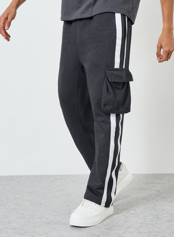 Styli Men Charcoal Striped Cargo Joggers - Image 1