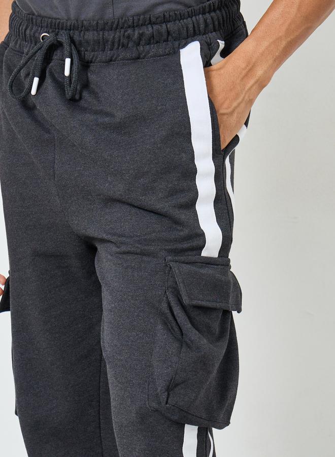 Styli Men Charcoal Striped Cargo Joggers - Image 4