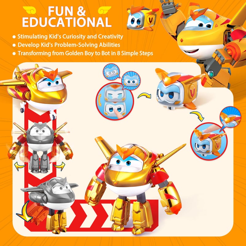 Super Wings 5" Transforming 2-Pack Supercharged Golden Boy & Super Pet with Light Effect, Season 7 Airplane to Robot Transformer Toys, Preschool Birthday Gifts for Kids 3+ - Image 2
