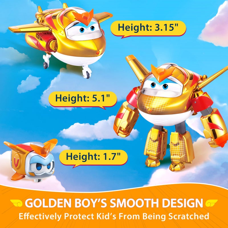 Super Wings 5" Transforming 2-Pack Supercharged Golden Boy & Super Pet with Light Effect, Season 7 Airplane to Robot Transformer Toys, Preschool Birthday Gifts for Kids 3+ - Image 5
