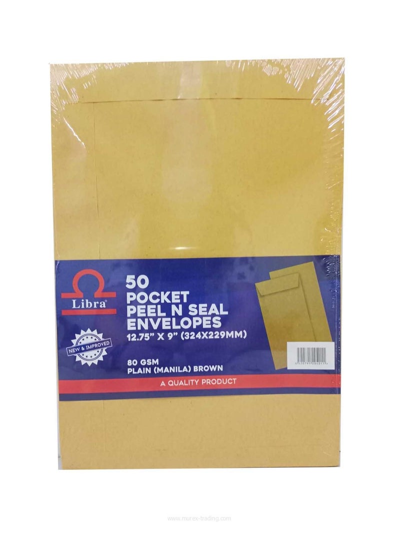 Libra A4 Brown Envelopes 12.75×9 – 80GSM (Peel & Seal 50 Pieces Box)  - Image 2