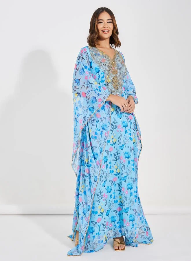 Maxim Creation Floral Print Kaftan with Embroidery Panel by Styli