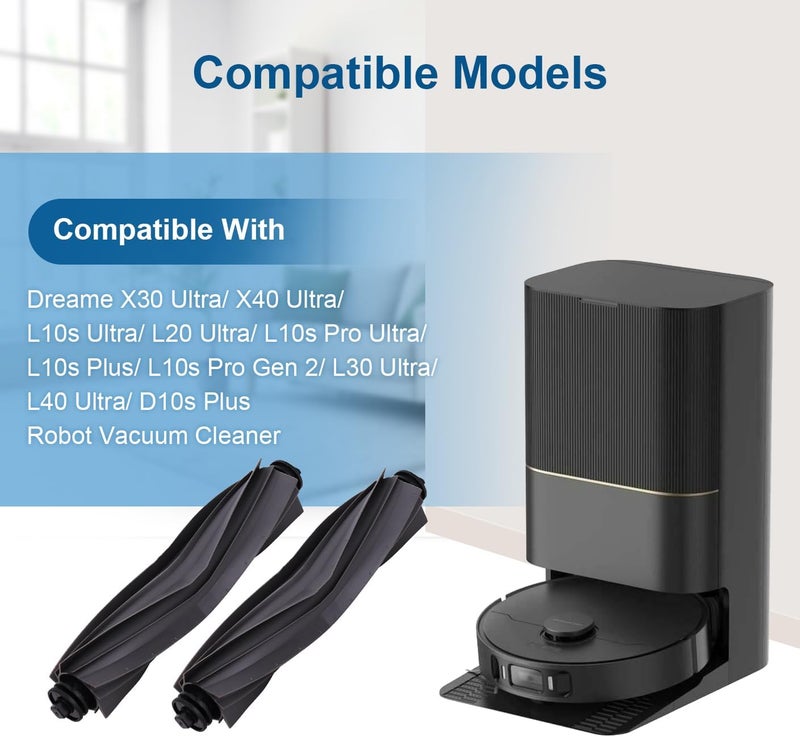 استبدال الفرشاة الرئيسية للأسطوانة لمكنسة روبوت Dreame L40 Ultra / X40 Ultra / X30 Ultra / L30 Ultra / L20 Ultra / L10s Ultra / L10s Pro Ultra، فرشتان متعددتا الأسطح للأسطوانة مع فرشاة تنظيف واحدة - Image 2