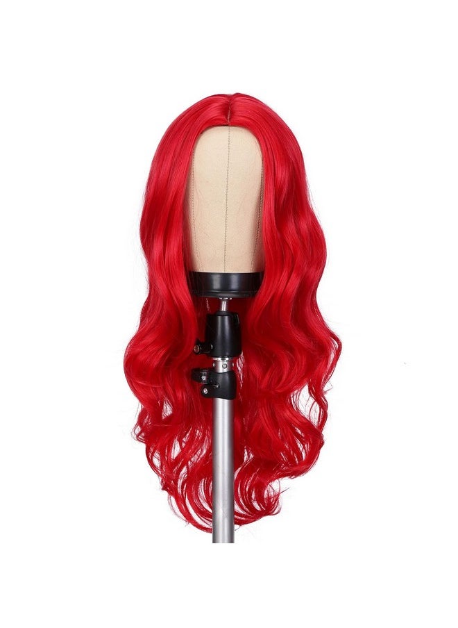 Fancy Hair Long Red Wavy Wigs For Women Curly Middle Part Red Wig Natural Looking Synthetic Heat Resistant Fiber Wigs Hair For Daily Party Use (Bright Red)  - Image 4
