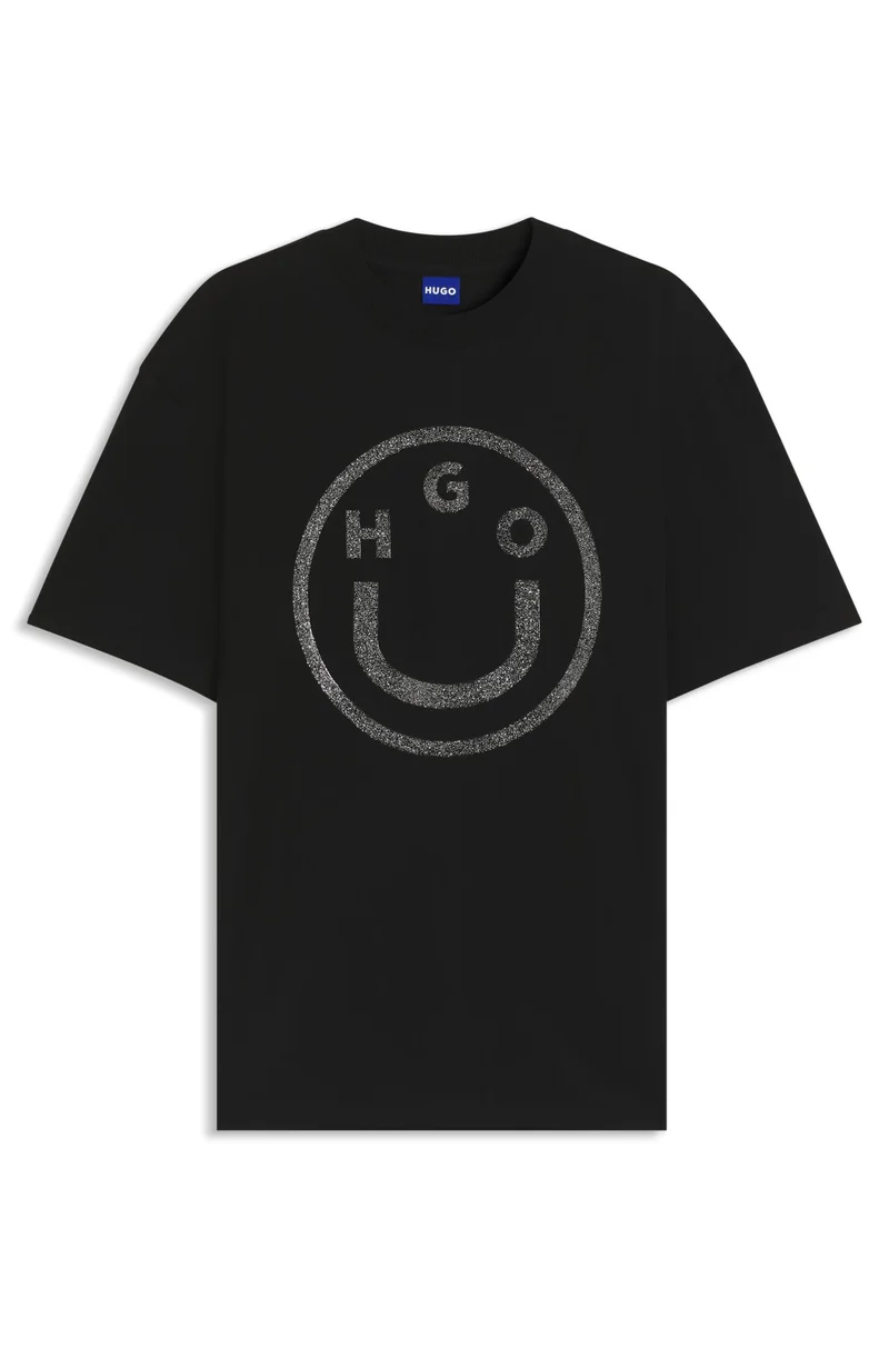 HUGO  Oversized-fit T-shirt in cotton with Happy HUGO logo for Women | Best Price UAE
