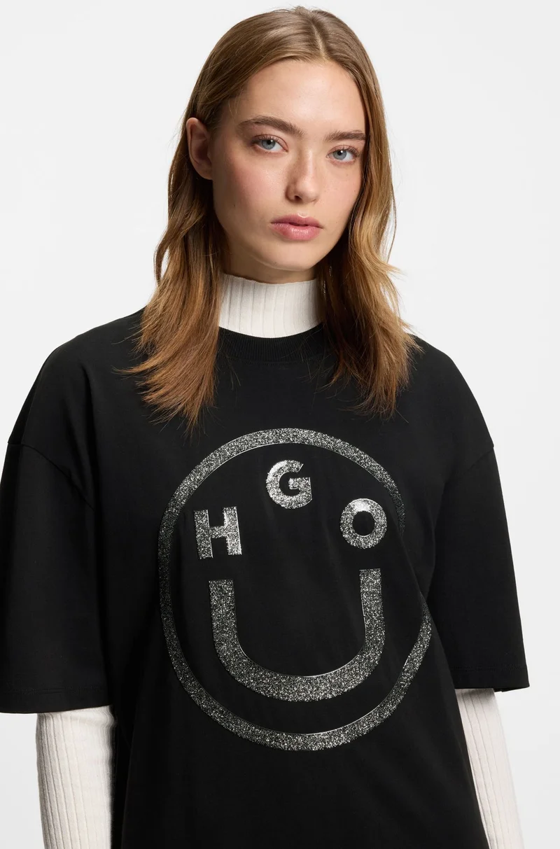 HUGO Oversized-fit T-shirt in cotton with Happy HUGO logo
