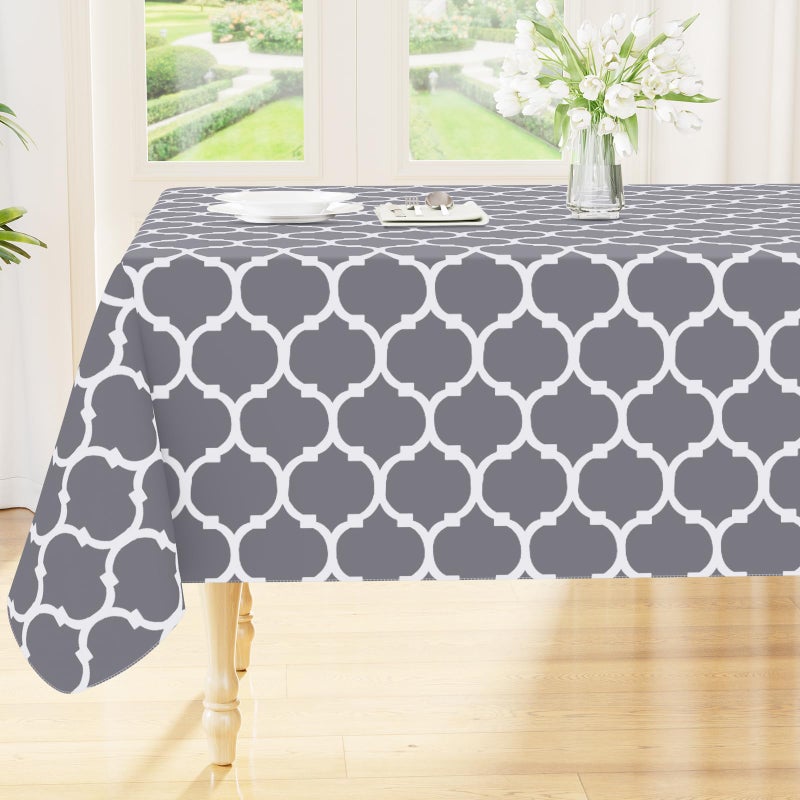 Smiry Rectangle Table Cloth, Waterproof Vinyl Tablecloths with Flannel Backing for Rectangle Tables, Wipeable Spillproof Plastic Tablecloth for Dining, Camping, Indoor and Outdoor (60"x84", Grey) - Image 1