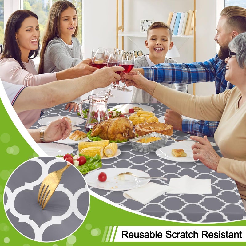 Smiry Rectangle Table Cloth, Waterproof Vinyl Tablecloths with Flannel Backing for Rectangle Tables, Wipeable Spillproof Plastic Tablecloth for Dining, Camping, Indoor and Outdoor (60"x84", Grey) - Image 4