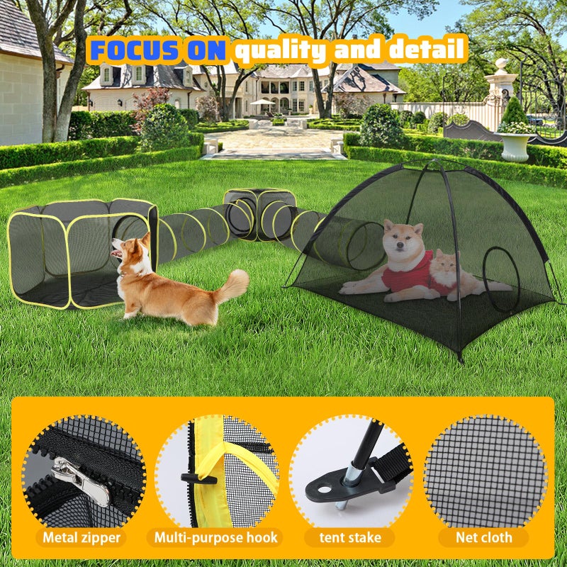 Wilwolfer 5 in 1 Cat Enclosure - Outdoor Cat Tent with Tunnel & House - Portable Pet Playpen for Cats, Puppies & Small Animals - Image 5