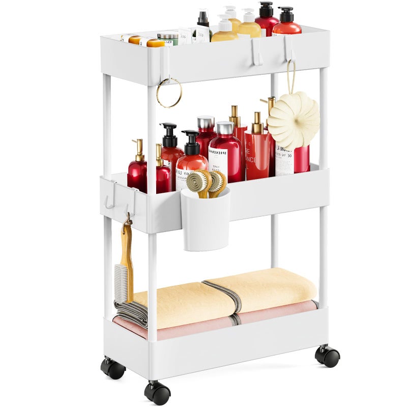 Pipishell Slim Storage Cart with Wheels, Bathroom Cart Organizer Small, Rolling Cart for Bathroom, Laundry Room, Kitchen, Narrow Space, White PIUC04W, 7.08/''D X 15.7/''W X 25.2/''H - Image 1