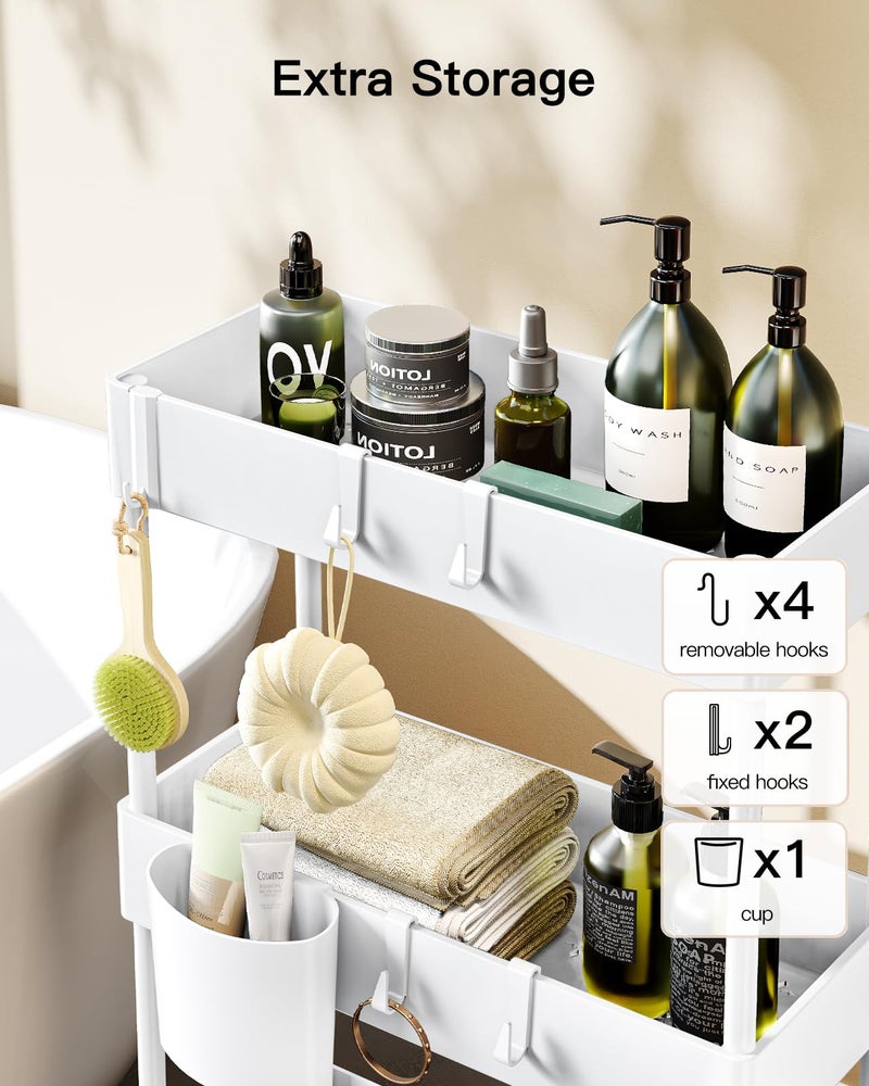 Pipishell Slim Storage Cart with Wheels, Bathroom Cart Organizer Small, Rolling Cart for Bathroom, Laundry Room, Kitchen, Narrow Space, White PIUC04W, 7.08/''D X 15.7/''W X 25.2/''H - Image 5