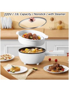XiuWoo 3.5L Electric Hot Pot with Steamer and Temperature Control Non-Stick Electric Skillet,Frying Pan,Electric Saucepan,for Noodles, Egg, Steak, Sauté, Steam and Soup  - Image 2