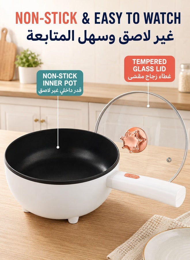 XiuWoo 3.5L Electric Hot Pot with Steamer and Temperature Control Non-Stick Electric Skillet,Frying Pan,Electric Saucepan,for Noodles, Egg, Steak, Sauté, Steam and Soup - Image 5
