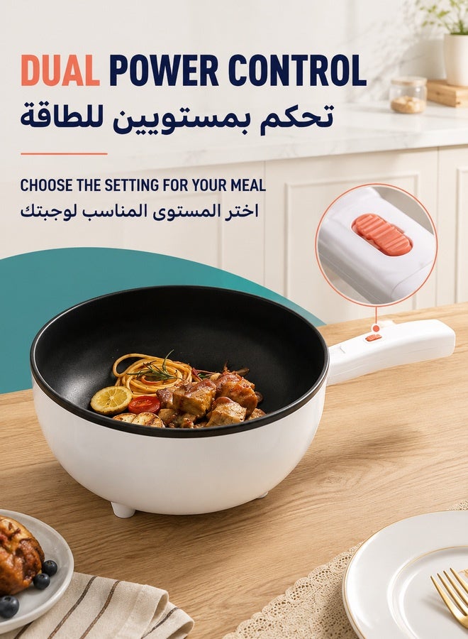 XiuWoo 3.5L Electric Hot Pot with Steamer and Temperature Control Non-Stick Electric Skillet,Frying Pan,Electric Saucepan,for Noodles, Egg, Steak, Sauté, Steam and Soup - Image 3