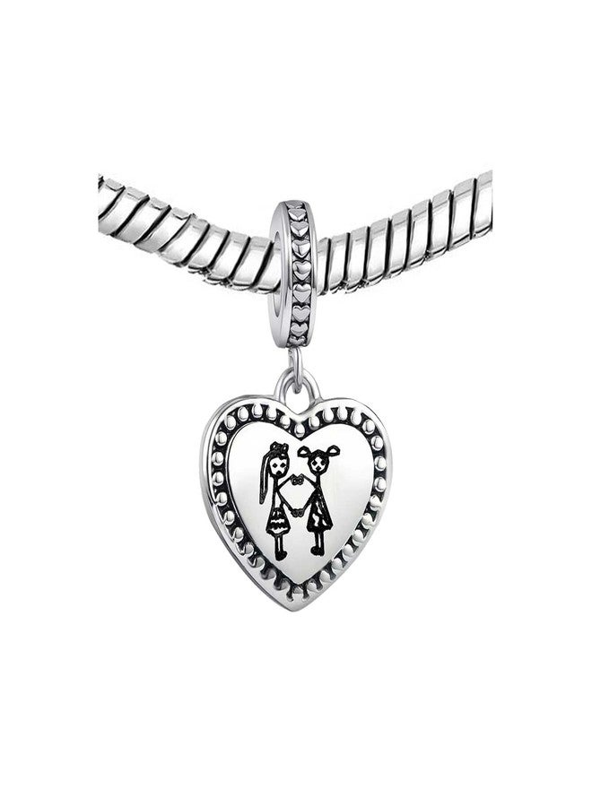KunBead Big Soul Sister Love Heart Dangle Charms Compatible with Pandora Bracelet Necklace Birthday Jewelry Gifts for Women - Image 4