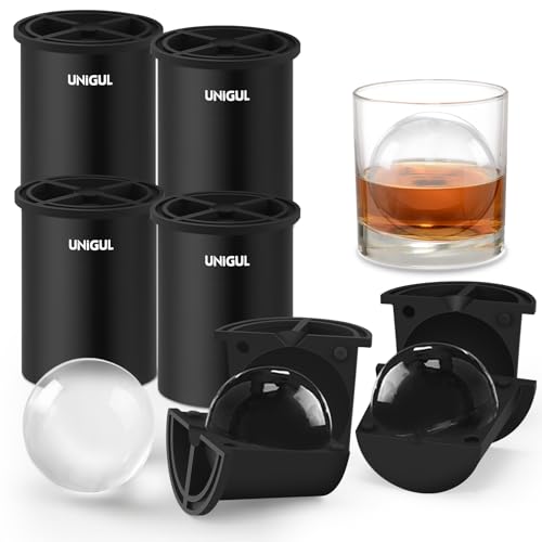 Unigul Clear Ice Cube Maker, 2.5" Stainless Steel Crystal Clear Ice Ball Maker, Non-BPA Silicone Ice Cube Molds for Whiskey Easy Release Ice Maker, Bourbon Gifts for Men (Black, 4 PACK) - Image 1