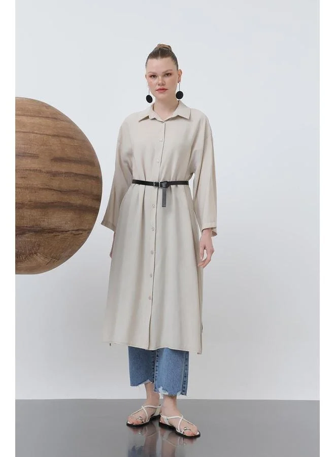 Loreen Women's Long Belt Detail Shirt Dress - 20629ELB - Beige.