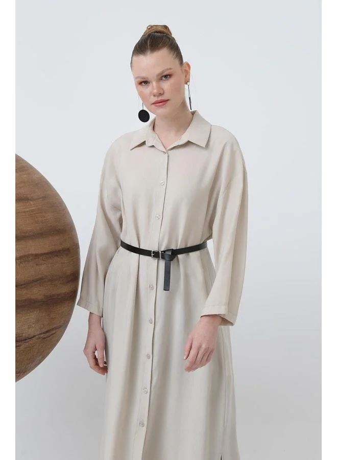 Loreen Women's Long Belt Detail Shirt Dress - 20629ELB - Beige.