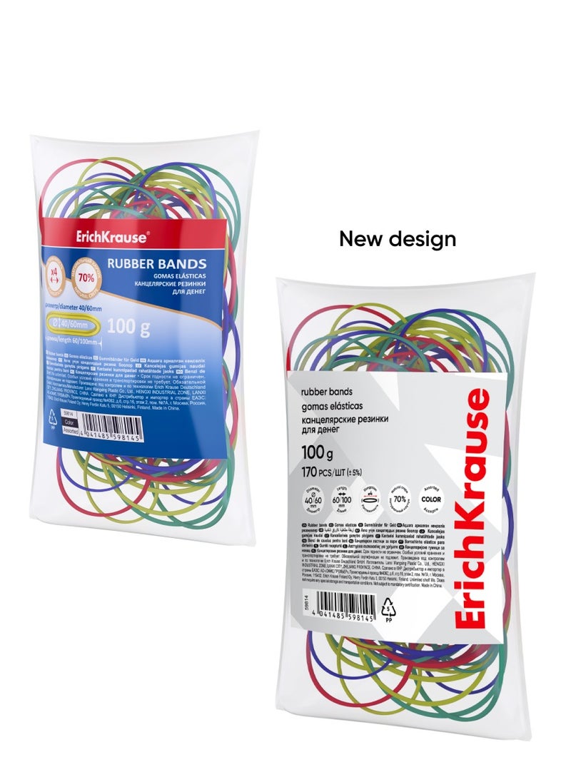 ErichKrause - Rubber bands diameter 40 mm, 60 mm/length 60 mm, 100 mm, assorted (bag 100 g) - Image 1