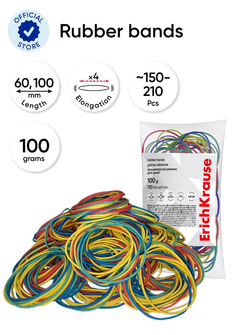 ErichKrause - Rubber bands diameter 40 mm, 60 mm/length 60 mm, 100 mm, assorted (bag 100 g) - Image 1