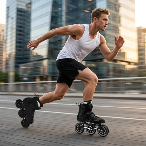 SLJJLHX 3 Wheels Inline Skates for Men Women, Professional Roller Skates Blades for Male Female,High Performance Adult Speed Skates with 110MM Wheels (Black, MEN10/WOMEN11) - Image 4