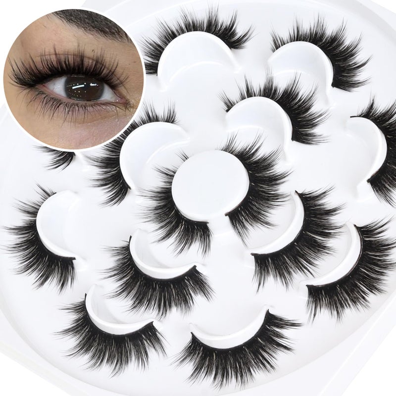 Veleasha Lashes 5D Faux Mink Lashes Volume False Eyelashes Handmade Fluffy Eye Lashes Fake Lashes Eyelashes 7 Pairs Luxurious Fake Eyelashes Pack 5D15