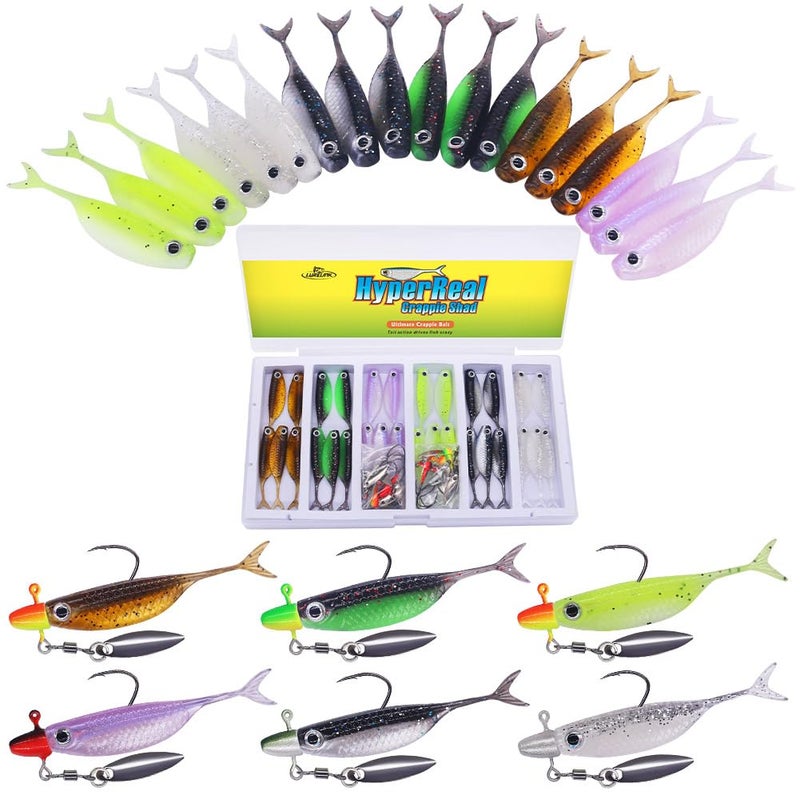LURELINK Crappie Baits Kit â€“40 & 135 Piece Soft Plastic Underspin Jig Heads, Shad Minnow Lures Set for Crappie Fishing Panfish Bluegill Perch Trout (40 PCS â€” Starter Crappie Kit) - Image 1