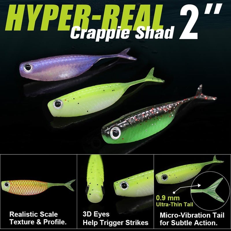 LURELINK Crappie Baits Kit â€“40 & 135 Piece Soft Plastic Underspin Jig Heads, Shad Minnow Lures Set for Crappie Fishing Panfish Bluegill Perch Trout (40 PCS â€” Starter Crappie Kit) - Image 2