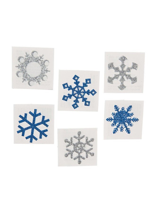 Fun Express Winter Snowflake Glitter Tattoos - 12 Pieces - Silver & Blue - Temporary Tattoos - Winter Themed - Easy to Apply & Remove