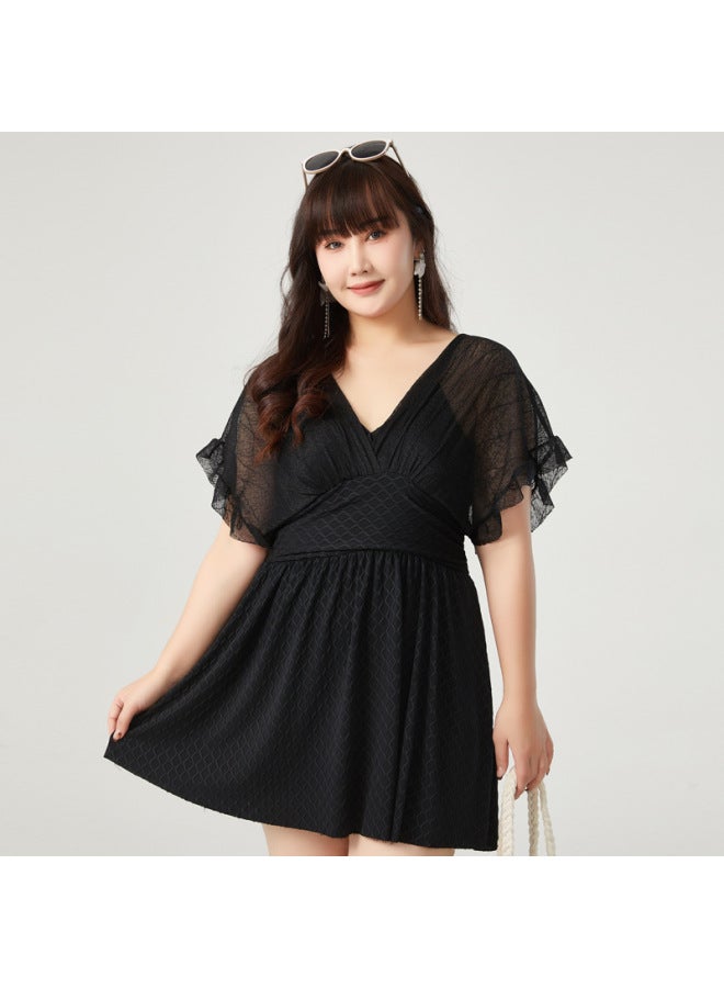 Loquat 2024 Hot Spring Plus Size Swimsuit Women's Conservative Slimming High Waist Belly Covering High-end Swimsuit-Color:Black- - Image 3