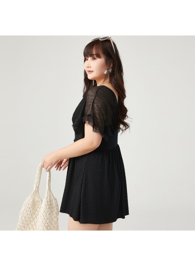 Loquat 2024 Hot Spring Plus Size Swimsuit Women's Conservative Slimming High Waist Belly Covering High-end Swimsuit-Color:Black- - Image 4