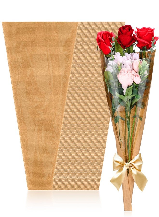 Qilery 100 Pcs Flower Bouquet Wrapping Paper Kraft Flower Bouquet Gift Bags Bulk Bags for Bridal Shower Wedding Graduation Anniversary Birthday Mother's Day 11 x 3.5 x 17.3 Inch(Brown) - Image 1