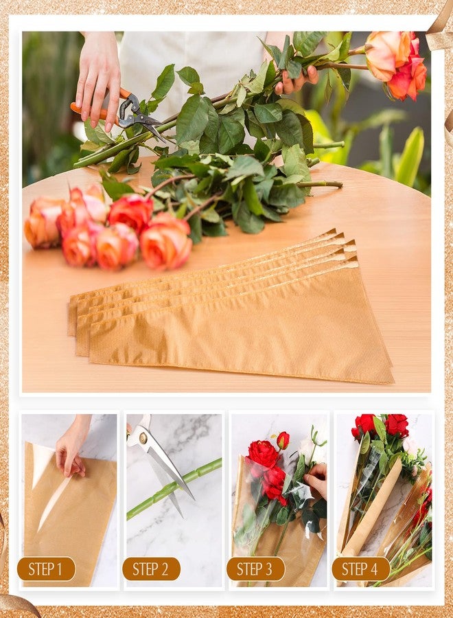 Qilery 100 Pcs Flower Bouquet Wrapping Paper Kraft Flower Bouquet Gift Bags Bulk Bags for Bridal Shower Wedding Graduation Anniversary Birthday Mother's Day 11 x 3.5 x 17.3 Inch(Brown) - Image 4