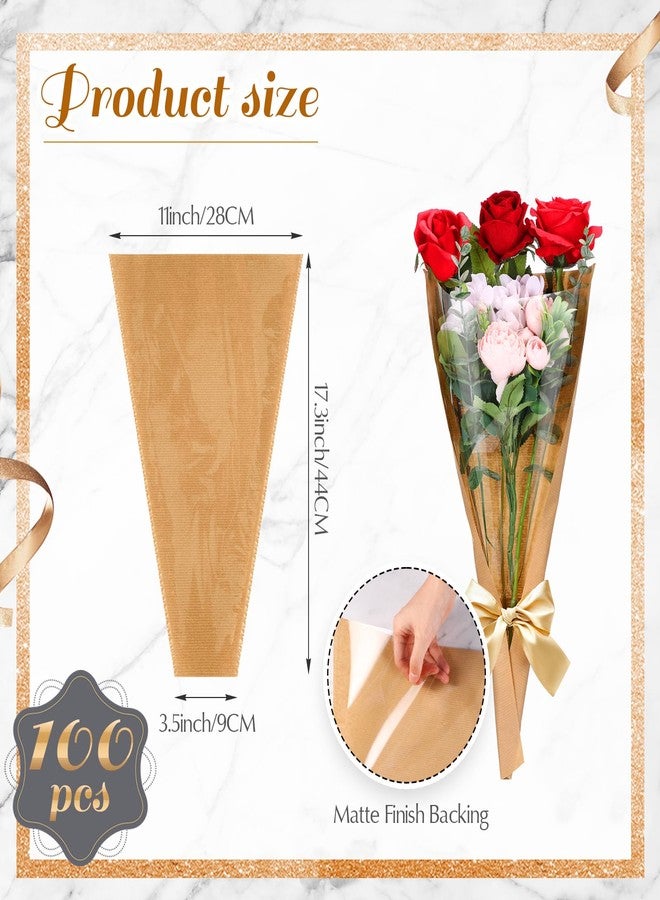 Qilery 100 Pcs Flower Bouquet Wrapping Paper Kraft Flower Bouquet Gift Bags Bulk Bags for Bridal Shower Wedding Graduation Anniversary Birthday Mother's Day 11 x 3.5 x 17.3 Inch(Brown) - Image 2