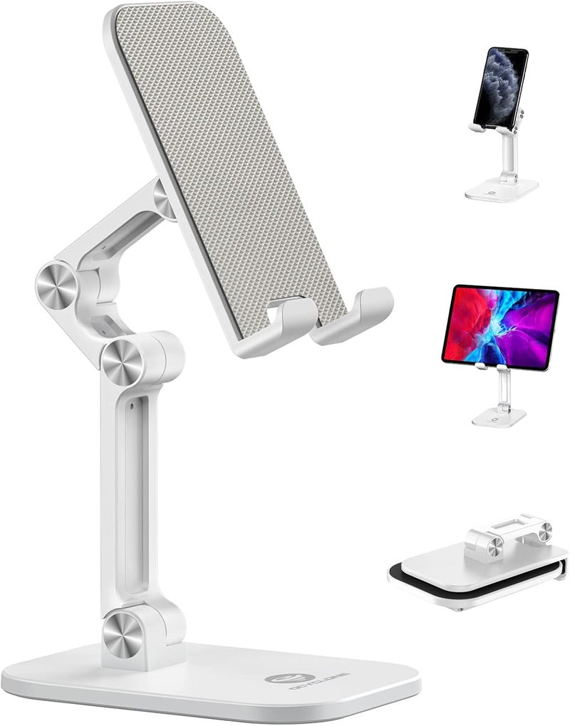 Ocyclone Phone Stand, Adjustable Height and Angle Foldable Cell Phone Stand Holder for Desk, Taller iPhone Stand Compatible with 4.7"-13" Smartphones iPad Tablet, White - Image 1