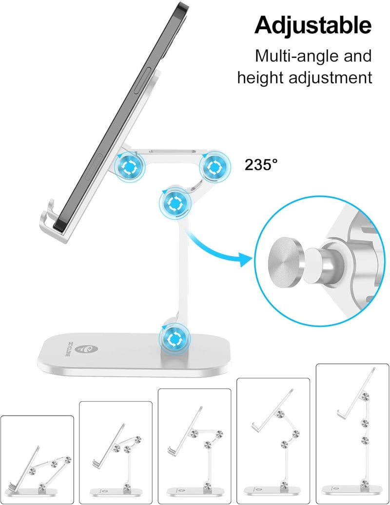 Ocyclone Phone Stand, Adjustable Height and Angle Foldable Cell Phone Stand Holder for Desk, Taller iPhone Stand Compatible with 4.7"-13" Smartphones iPad Tablet, White - Image 2